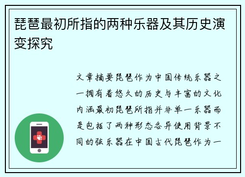 琵琶最初所指的两种乐器及其历史演变探究